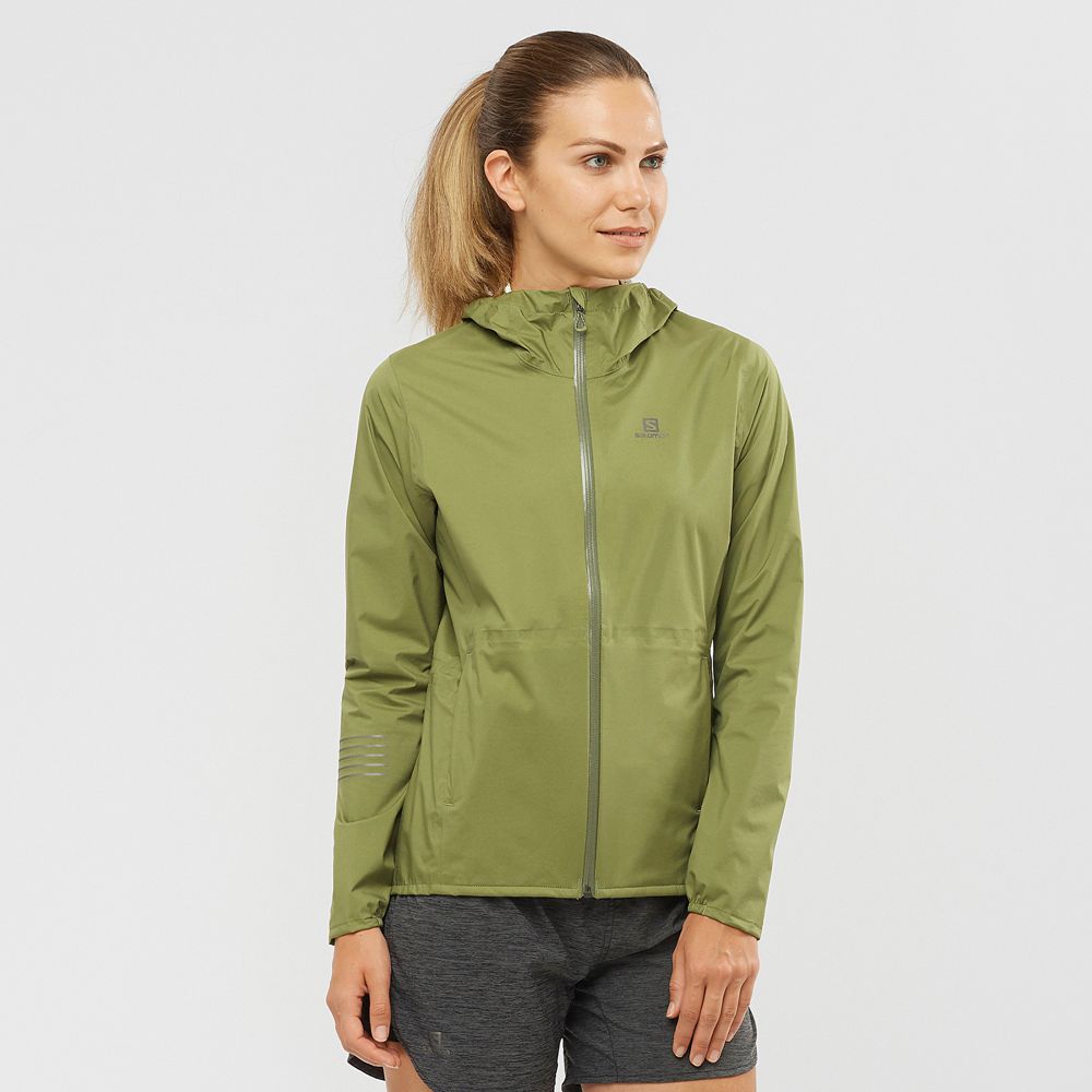 Salomon Singapore Womens Jackets - BONATTI WATERPROOF Olive Green | 50826-FWDH